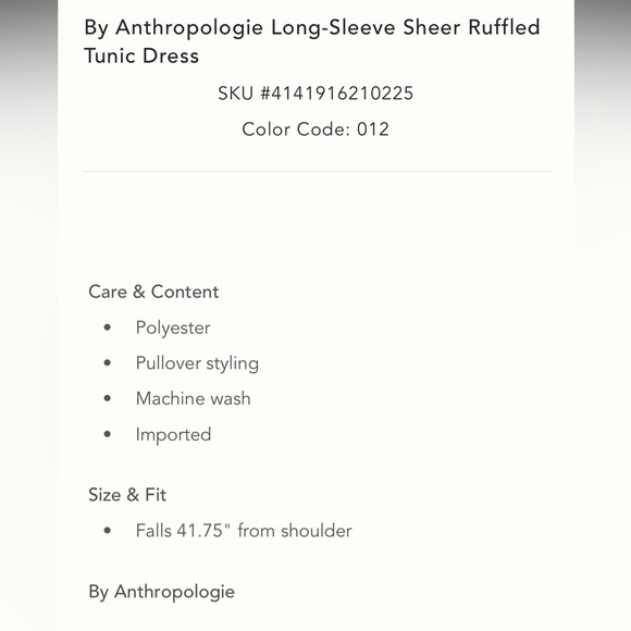 ✨ Anthropologie Long-Sleeve Sheer Ruffled Tunic Dress - Picture 5 of 11